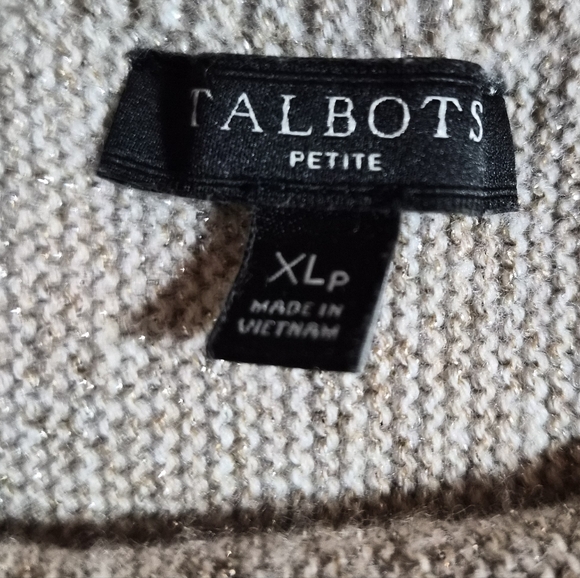 ​Talbots Petite XLp Metallic Shimmer Wool Blend Boatneck Sweater Beige EUC - Picture 2 of 8